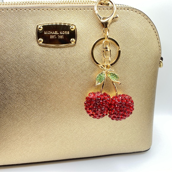 🍒 PINK OR RED Designer-Inspired Rhinestone Cherries Keychain/ Purse/Bag Charm - Picture 6 of 16